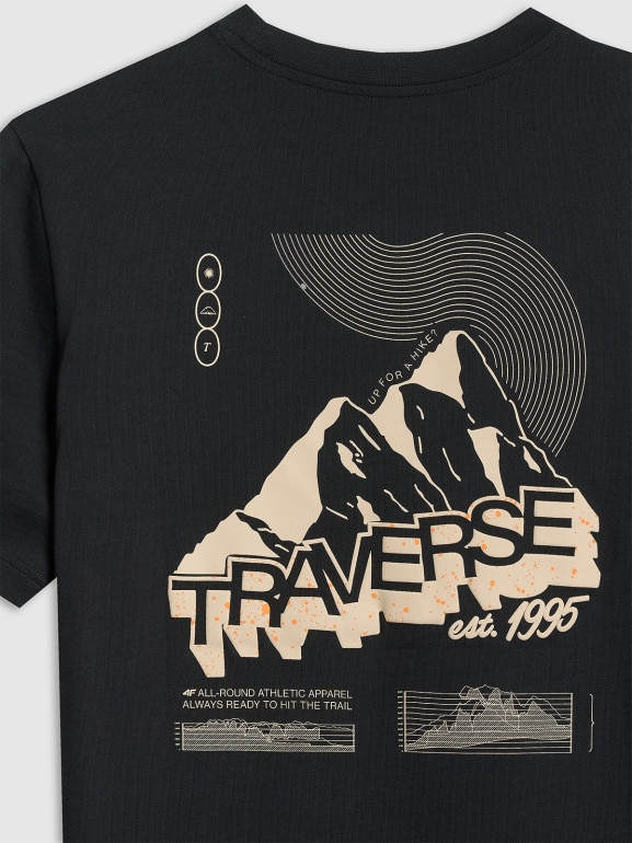 Męski t-shirt z nadrukiem 4F 4FRAW25TTSHM3377 - czarny