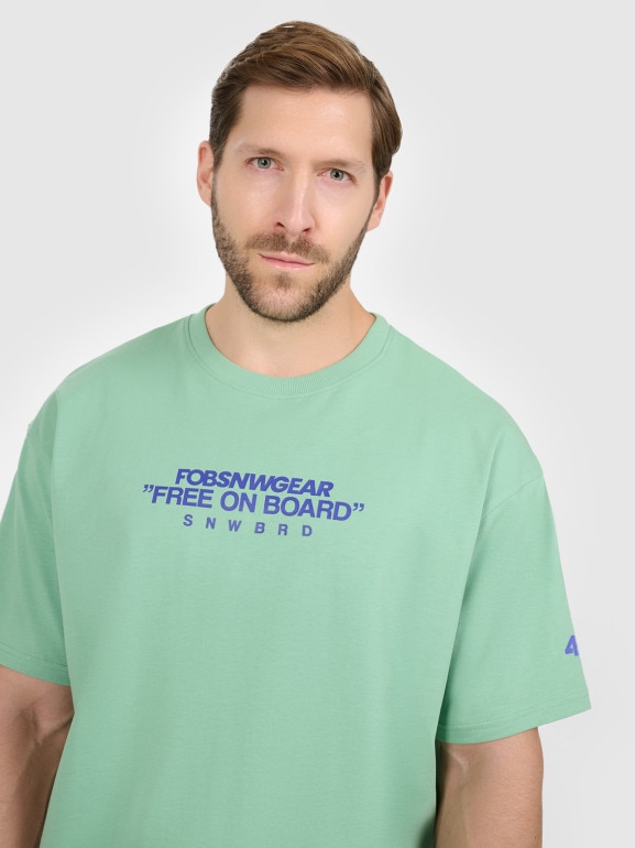 Męski t-shirt z nadrukiem 4F 4FRAW25TTSHM3479 - turkusowy