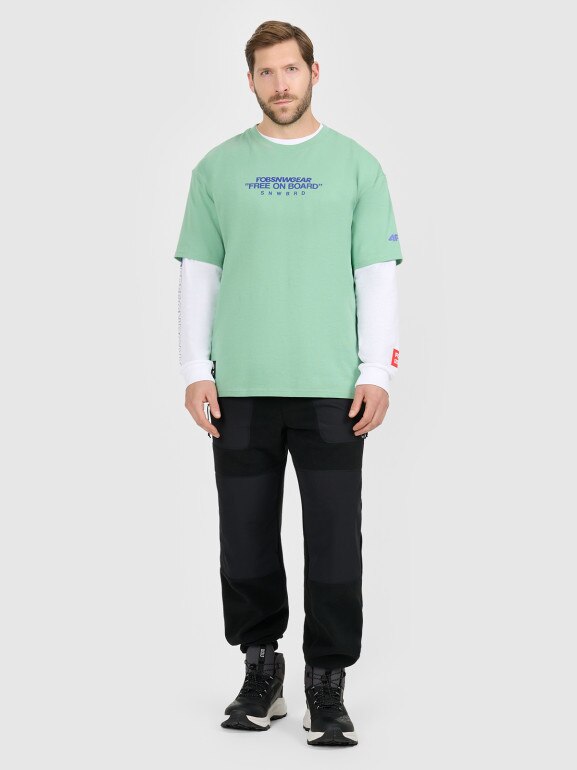 Męski t-shirt z nadrukiem 4F 4FRAW25TTSHM3479 - turkusowy