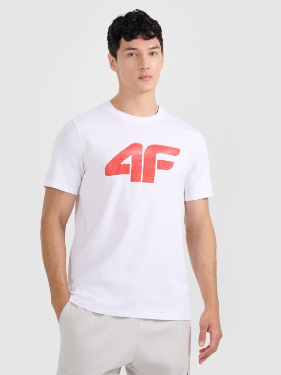 Męski t-shirt z nadrukiem 4F 4FRMM00TTSHM3251 - biały