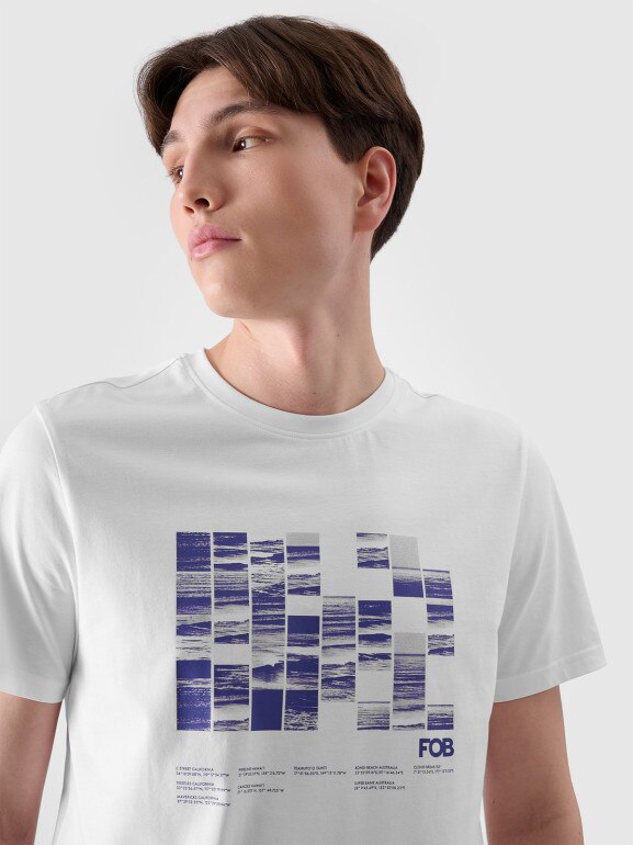 Męski t-shirt z nadrukiem 4F 4FRSS24TTSHM2107 - biały