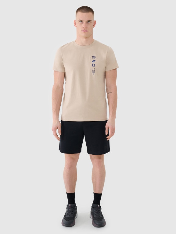 Męski t-shirt z nadrukiem 4F 4FRSS25TTSHM2689 - beżowy
