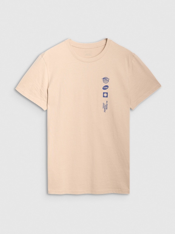 Męski t-shirt z nadrukiem 4F 4FRSS25TTSHM2689 - beżowy