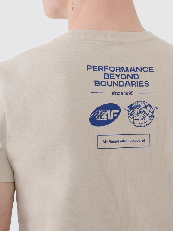 Męski t-shirt z nadrukiem 4F 4FRSS25TTSHM2689 - beżowy