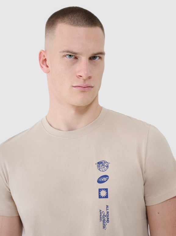 Męski t-shirt z nadrukiem 4F 4FRSS25TTSHM2689 - beżowy