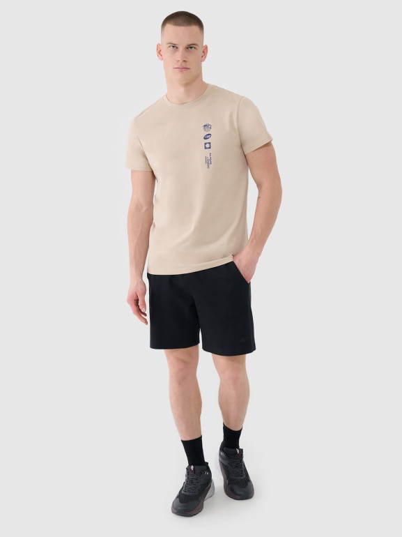 Męski t-shirt z nadrukiem 4F 4FRSS25TTSHM2689 - beżowy