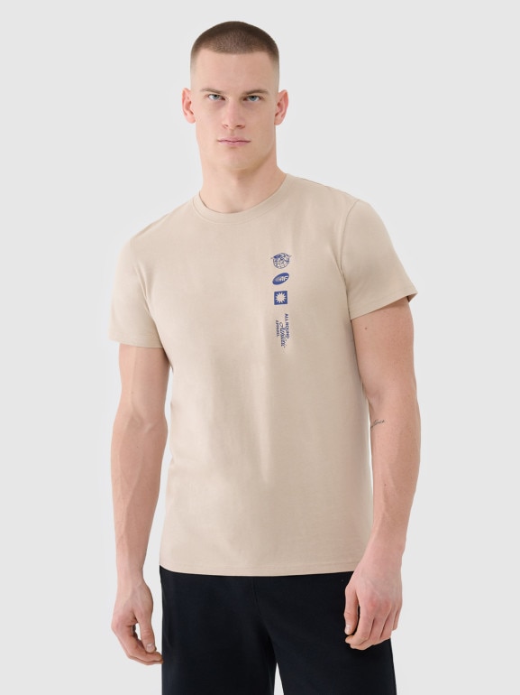 Męski t-shirt z nadrukiem 4F 4FRSS25TTSHM2689 - beżowy