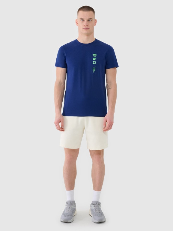 Męski t-shirt z nadrukiem 4F 4FRSS25TTSHM2689 - granatowy