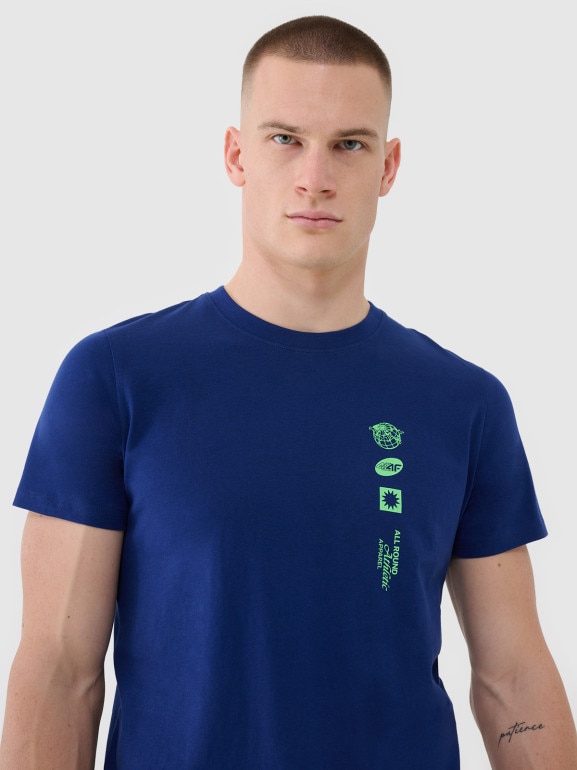 Męski t-shirt z nadrukiem 4F 4FRSS25TTSHM2689 - granatowy