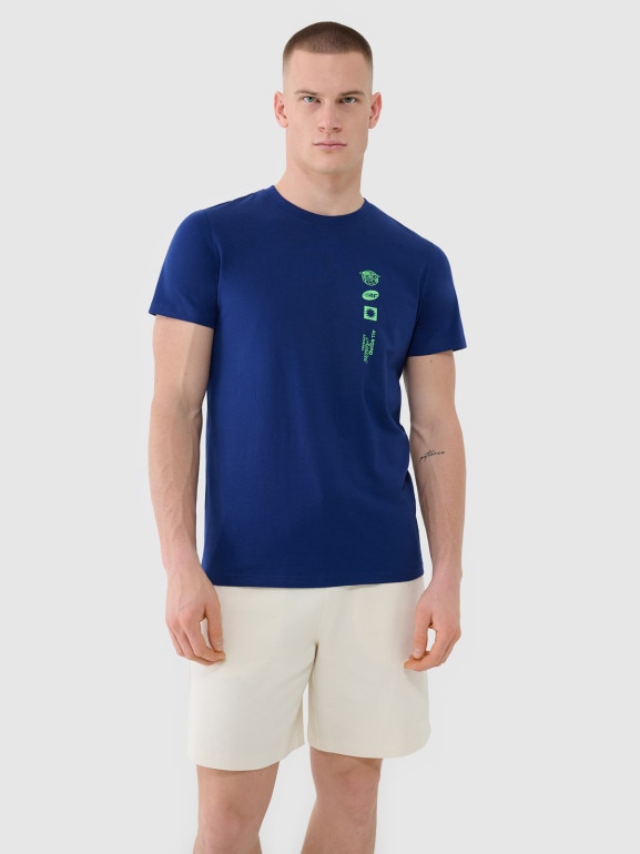 Męski t-shirt z nadrukiem 4F 4FRSS25TTSHM2689 - granatowy