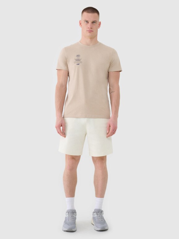 Męski t-shirt z nadrukiem 4F 4FRSS25TTSHM2690 - beżowy