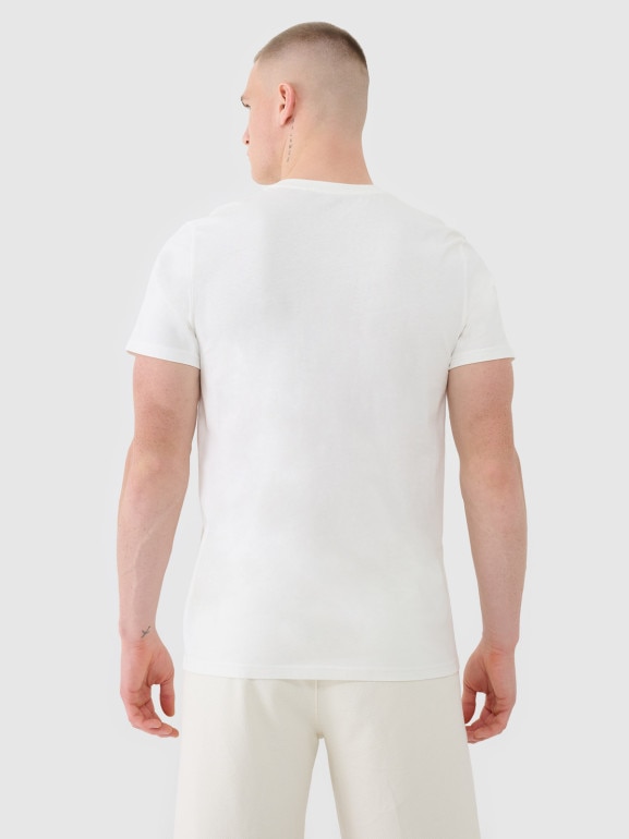 Męski t-shirt z nadrukiem 4F 4FRSS25TTSHM2690 - beżowy