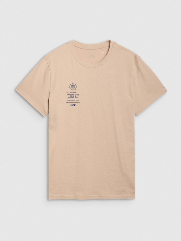 Męski t-shirt z nadrukiem 4F 4FRSS25TTSHM2690 - beżowy