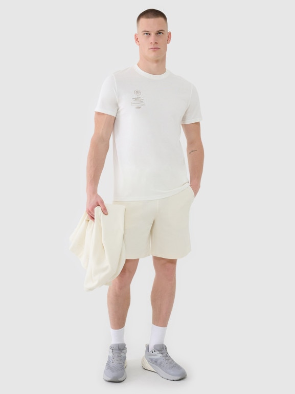 Męski t-shirt z nadrukiem 4F 4FRSS25TTSHM2690 - beżowy