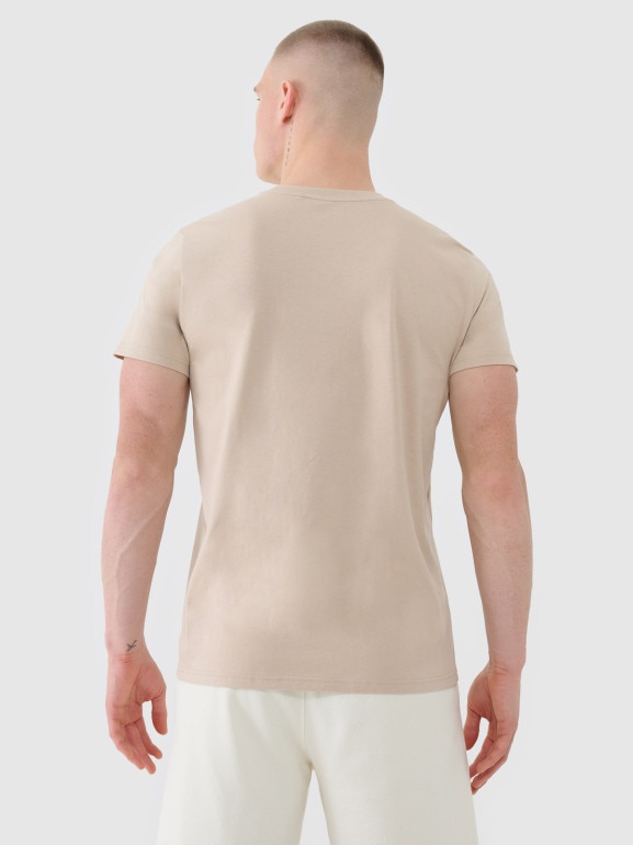 Męski t-shirt z nadrukiem 4F 4FRSS25TTSHM2690 - beżowy