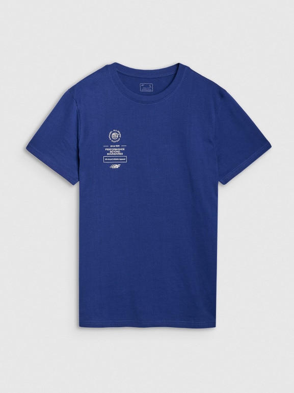 Męski t-shirt z nadrukiem 4F 4FRSS25TTSHM2690 - granatowy
