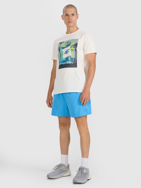 Męski t-shirt z nadrukiem 4F 4FRSS25TTSHM2846 - beżowy