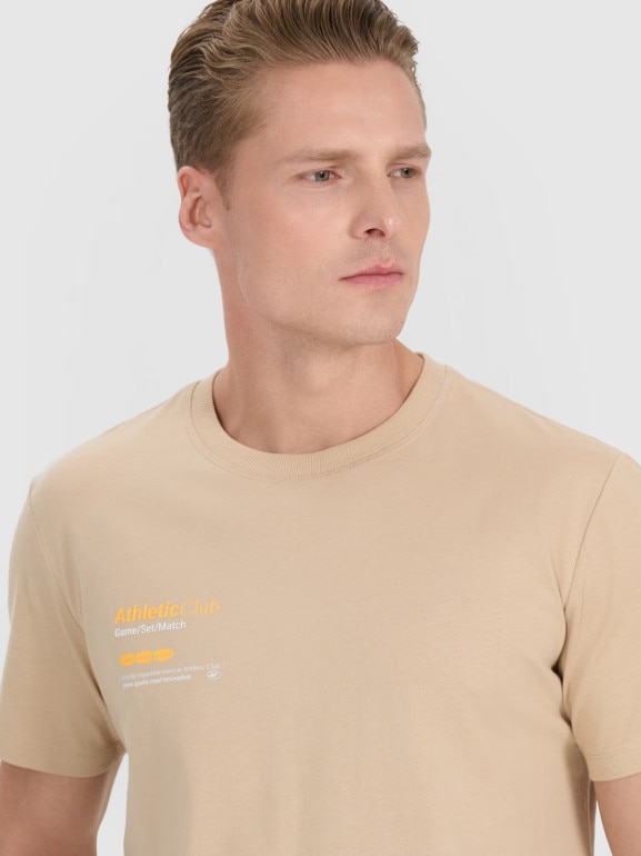 Męski t-shirt z nadrukiem 4F 4FRSS25TTSHM2848 - brązowy