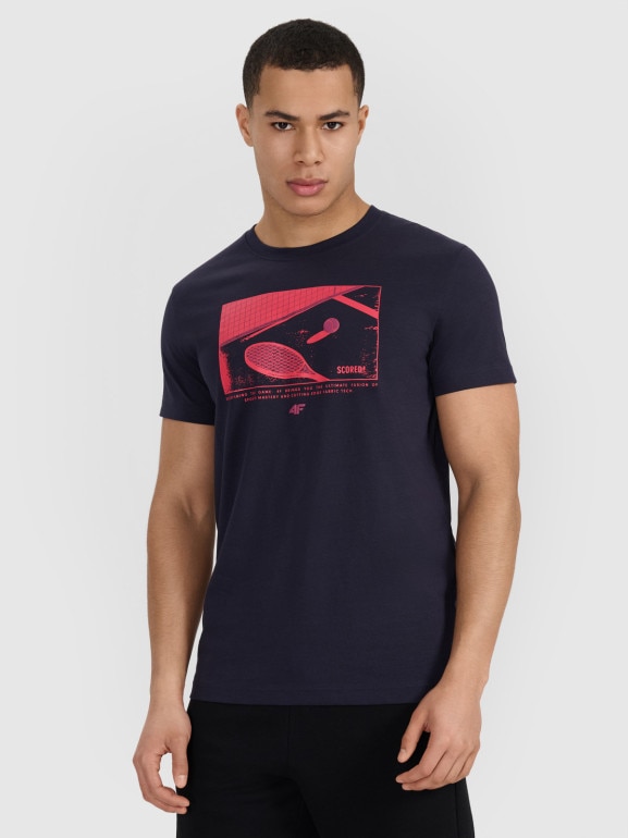 Męski t-shirt z nadrukiem 4F 4FRSS25TTSHM2980 - granatowy