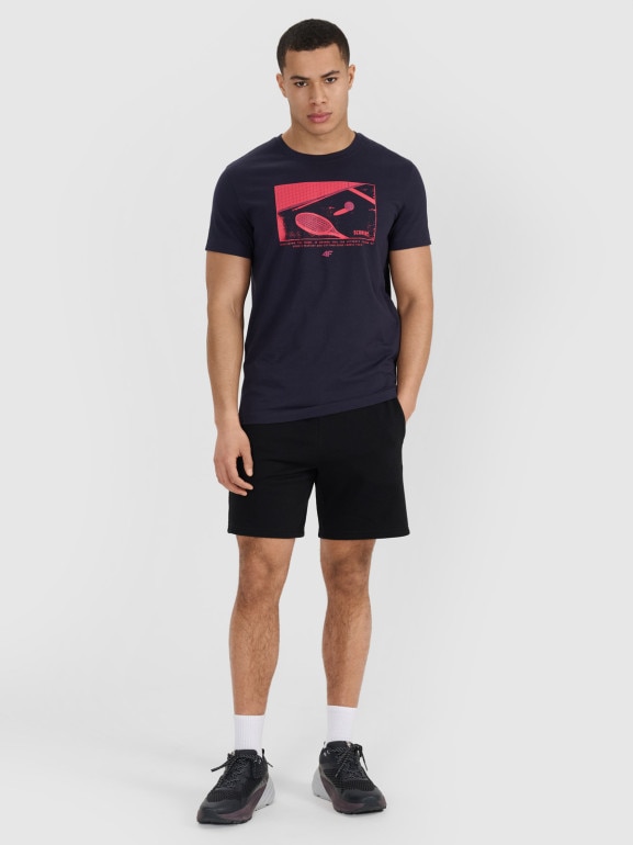 Męski t-shirt z nadrukiem 4F 4FRSS25TTSHM2980 - granatowy