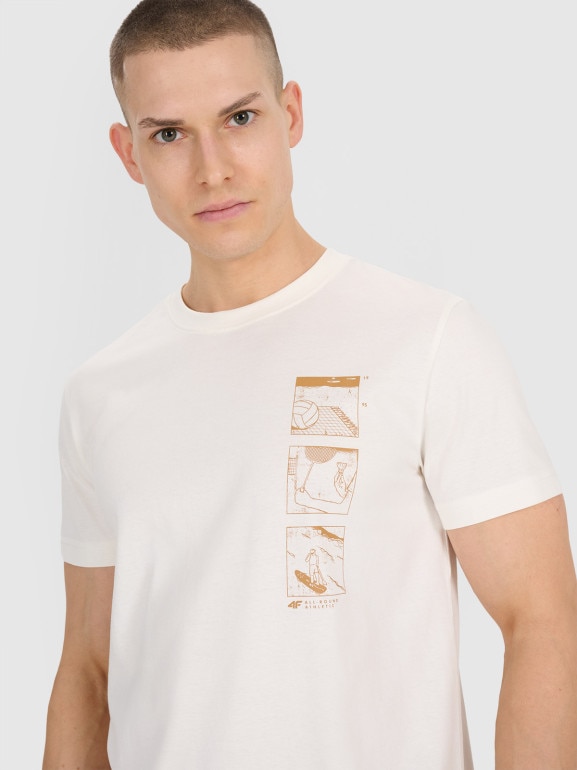 Męski t-shirt z nadrukiem 4F 4FRSS25TTSHM2982 - biały