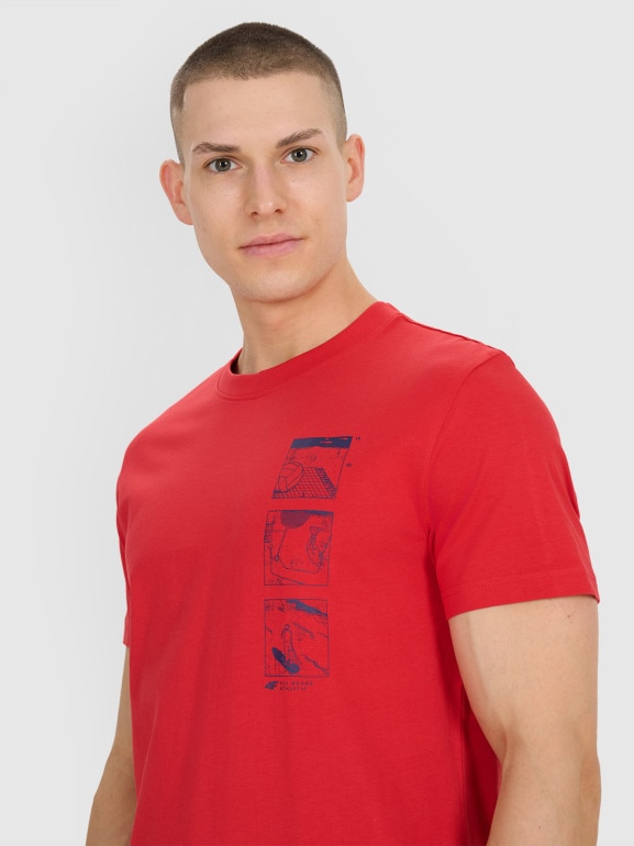 Męski t-shirt z nadrukiem 4F 4FRSS25TTSHM2982 - czerwony