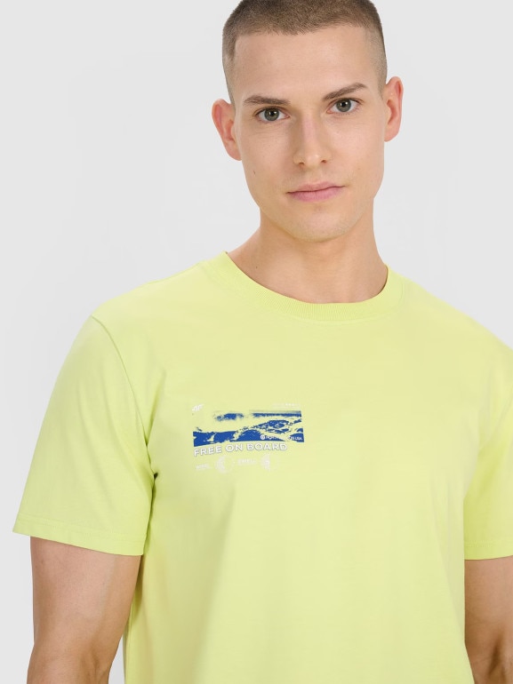 Męski t-shirt z nadrukiem 4F 4FRSS25TTSHM2996 - żółty