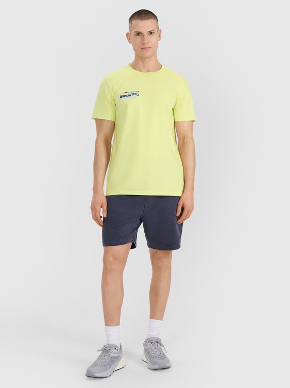 Męski t-shirt z nadrukiem 4F 4FRSS25TTSHM2996 - żółty