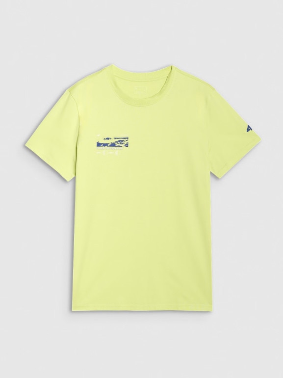 Męski t-shirt z nadrukiem 4F 4FRSS25TTSHM2996 - żółty