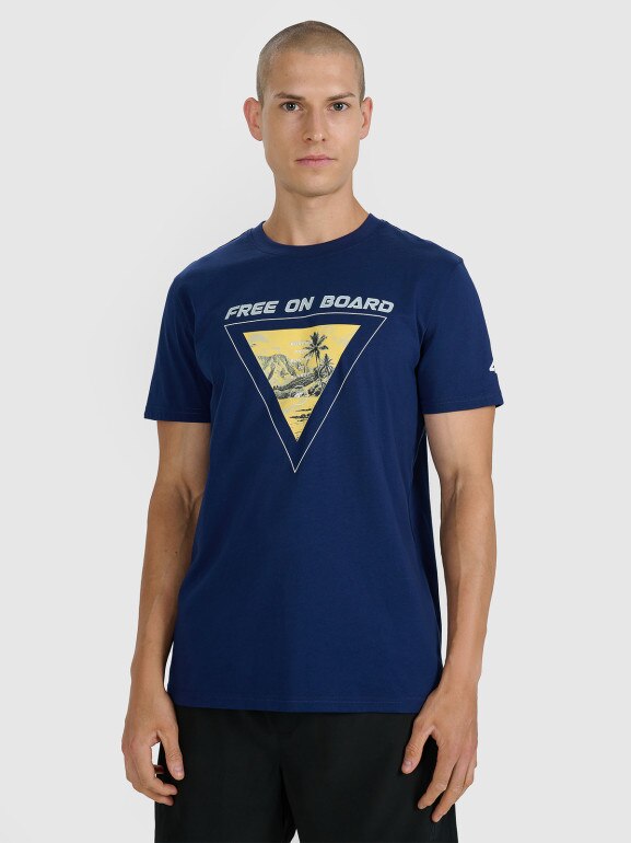 Męski t-shirt z nadrukiem 4F 4FRSS25TTSHM3155 - granatowy