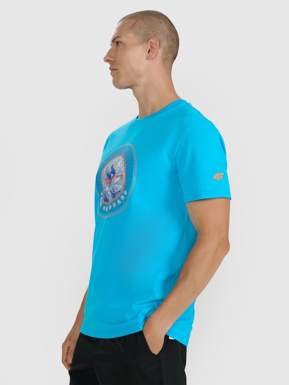 Męski t-shirt z nadrukiem 4F 4FRSS25TTSHM3155 - niebieski