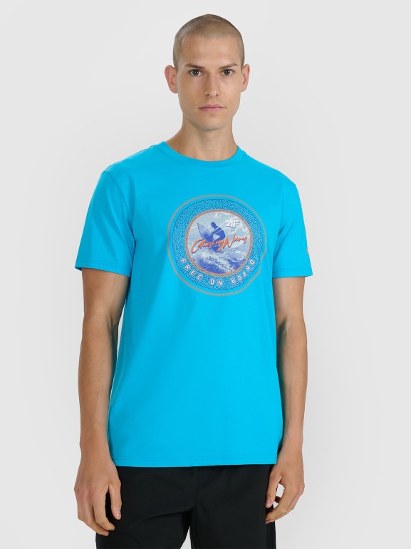 Męski t-shirt z nadrukiem 4F 4FRSS25TTSHM3155 - niebieski
