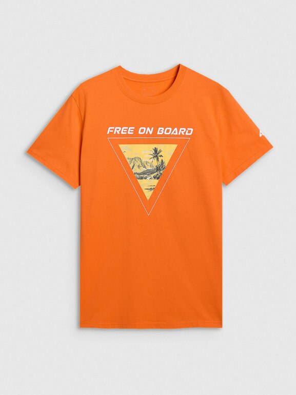 Męski t-shirt z nadrukiem 4F 4FRSS25TTSHM3155 - pomarańczowy
