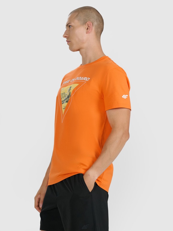 Męski t-shirt z nadrukiem 4F 4FRSS25TTSHM3155 - pomarańczowy