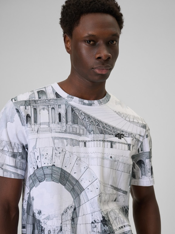 Męski t-shirt z nadrukiem 4F 4FRSS26TTSHM3641 - multikolor