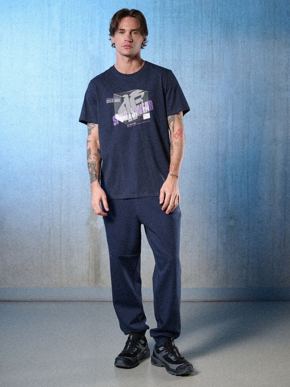 Męski t-shirt z nadrukiem 4F 4FRSS26TTSHM3657 - granatowy