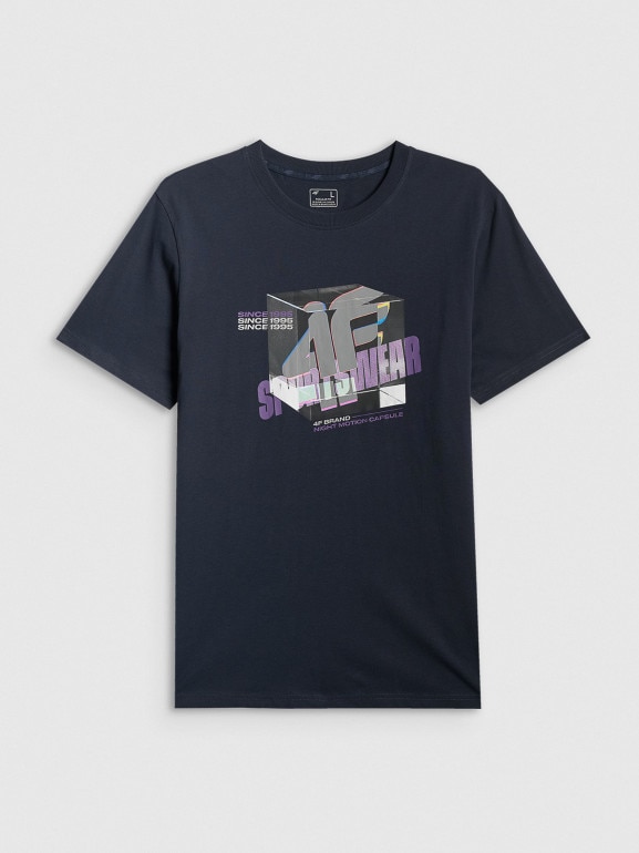Męski t-shirt z nadrukiem 4F 4FRSS26TTSHM3657 - granatowy