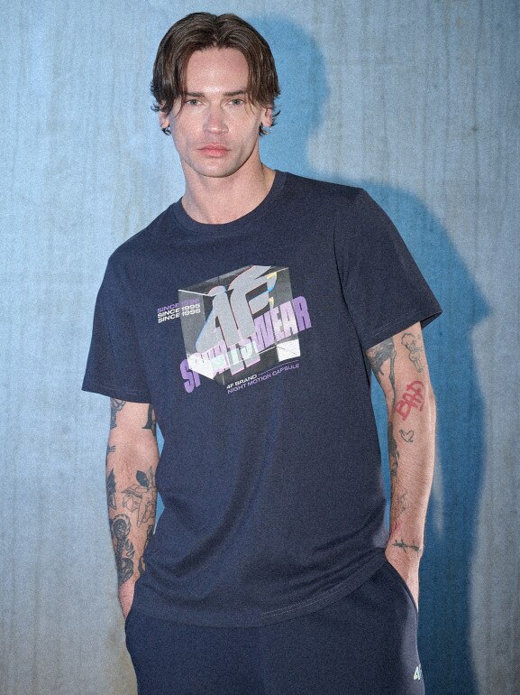 Męski t-shirt z nadrukiem 4F 4FRSS26TTSHM3657 - granatowy