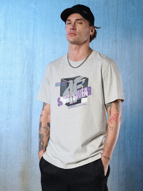 Męski t-shirt z nadrukiem 4F 4FRSS26TTSHM3657 - szary