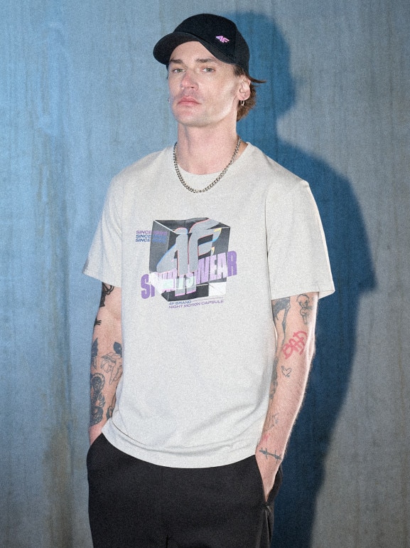 Męski t-shirt z nadrukiem 4F 4FRSS26TTSHM3657 - szary
