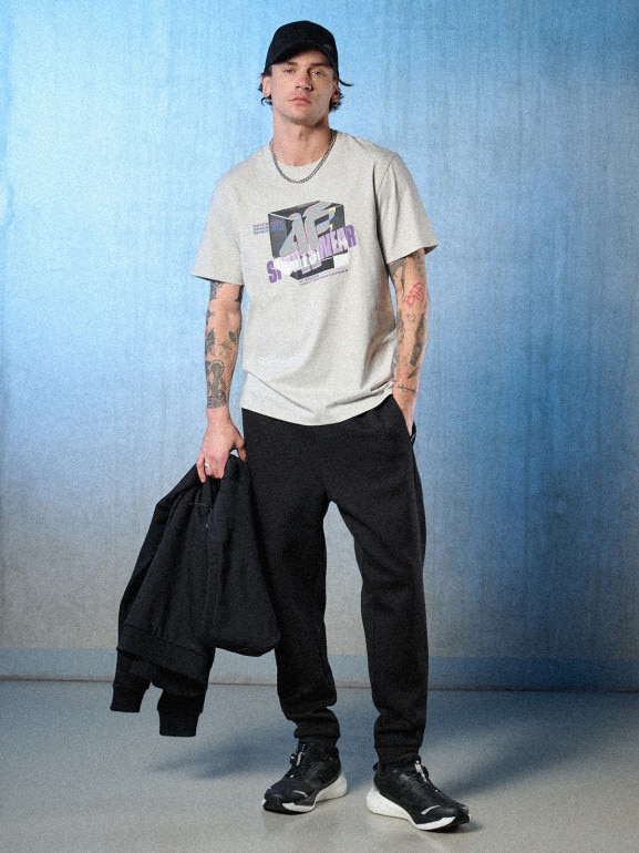 Męski t-shirt z nadrukiem 4F 4FRSS26TTSHM3657 - szary