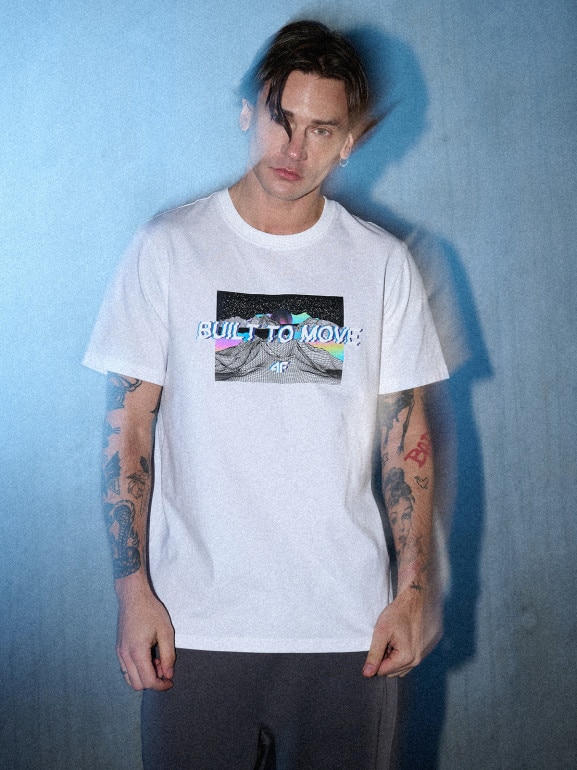 Męski t-shirt z nadrukiem 4F 4FRSS26TTSHM3658 - biały