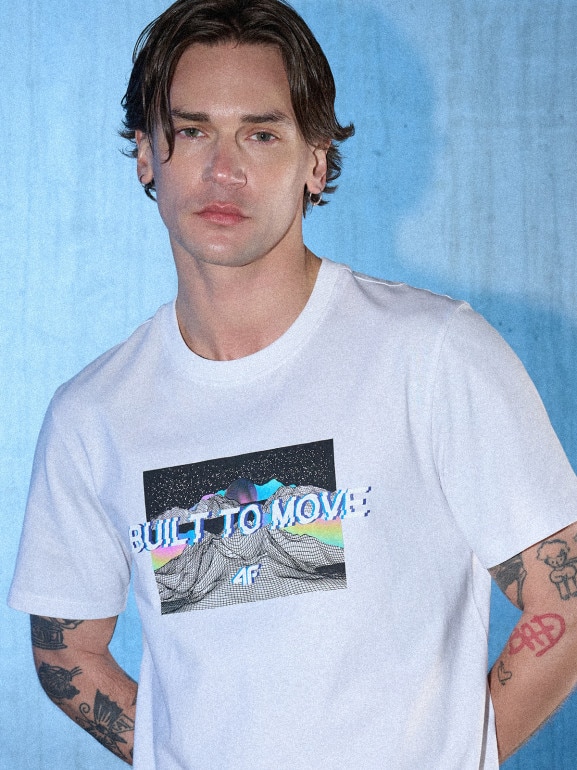 Męski t-shirt z nadrukiem 4F 4FRSS26TTSHM3658 - biały