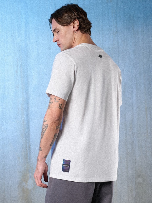 Męski t-shirt z nadrukiem 4F 4FRSS26TTSHM3658 - biały