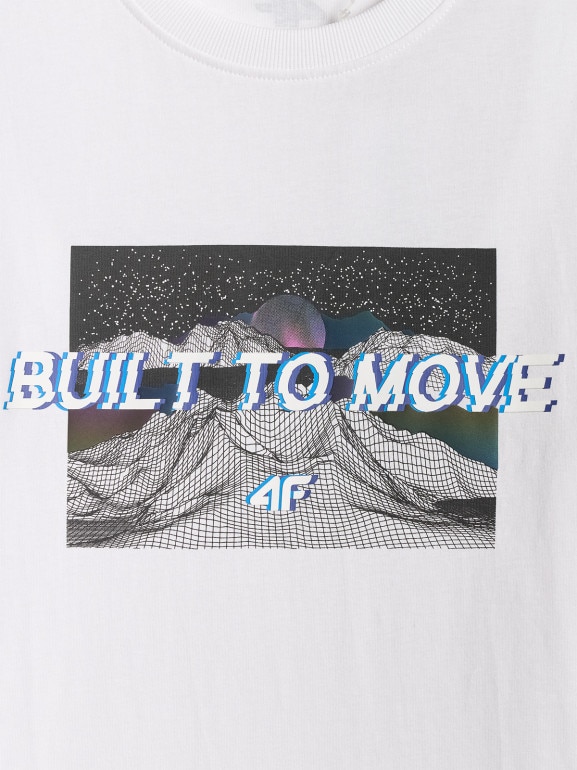 Męski t-shirt z nadrukiem 4F 4FRSS26TTSHM3658 - biały