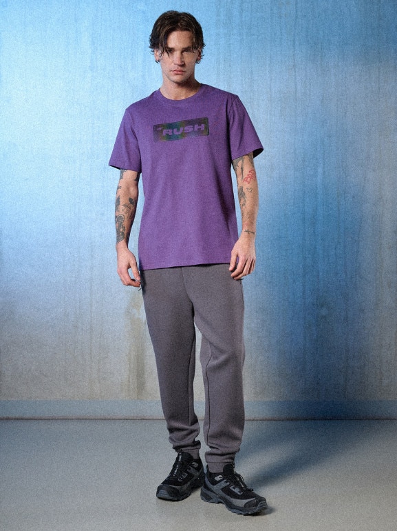 Męski t-shirt z nadrukiem 4F 4FRSS26TTSHM3659 - fioletowy