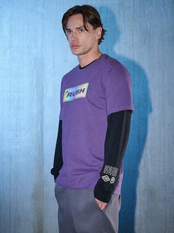 Męski t-shirt z nadrukiem 4F 4FRSS26TTSHM3659 - fioletowy