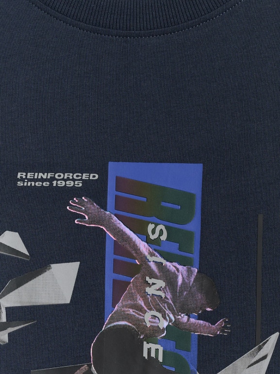 Męski t-shirt z nadrukiem 4F 4FRSS26TTSHM3659 - granatowy