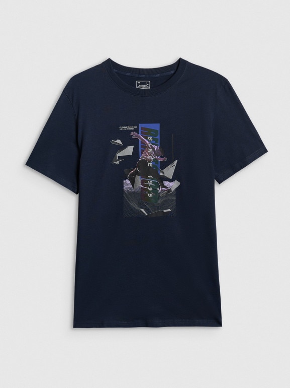 Męski t-shirt z nadrukiem 4F 4FRSS26TTSHM3659 - granatowy