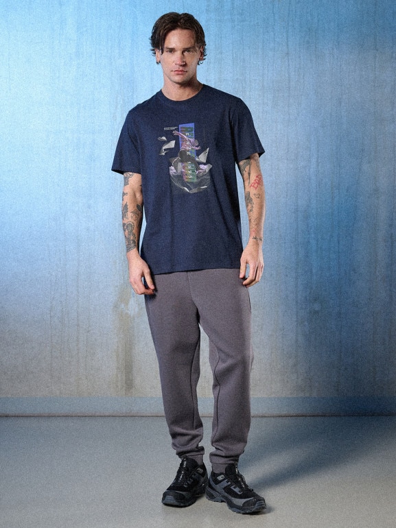 Męski t-shirt z nadrukiem 4F 4FRSS26TTSHM3659 - granatowy